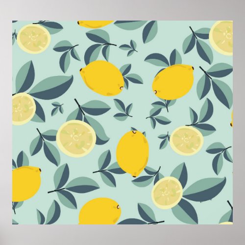 Yellow Lemons Tropical Seamless Pattern Poster