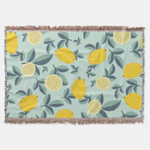 Yellow Lemons Tropical Seamless Pattern Throw Blanket