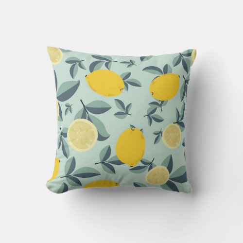Yellow Lemons Tropical Seamless Pattern Throw Pillow