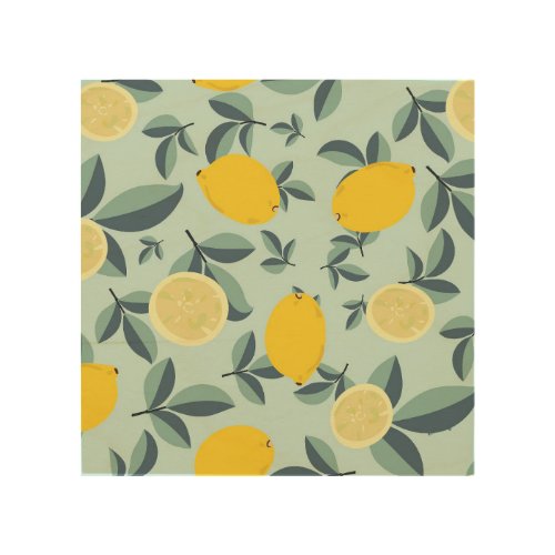 Yellow Lemons Tropical Seamless Pattern Wood Wall Art