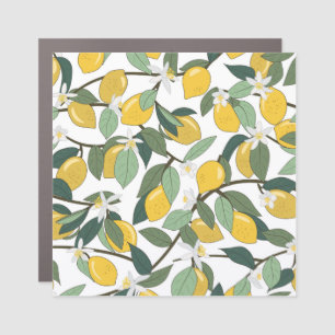 Yellow Lemons, Tropical Seamless Print. Car Magnet