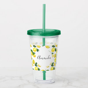 Yellow Lemons Watercolor Fruit Pattern Acrylic Tumbler