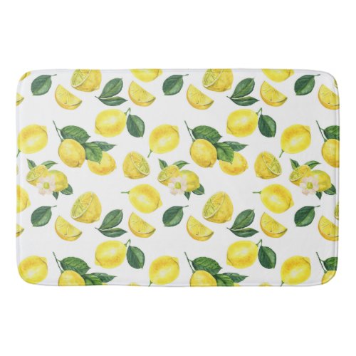 Yellow Lemons Watercolor Fruit Pattern Bath Mat