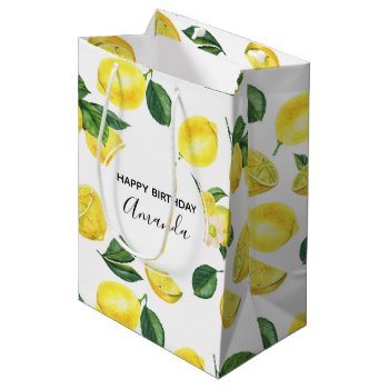 Yellow Lemons Watercolor Fruit Pattern Birthday Medium Gift Bag by Mirribug at Zazzle