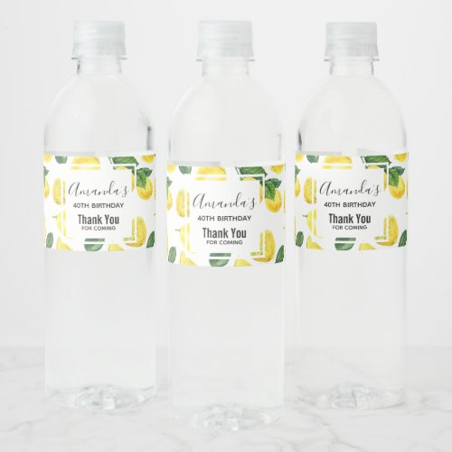 Yellow Lemons Watercolor Fruit Pattern Birthday Water Bottle Label