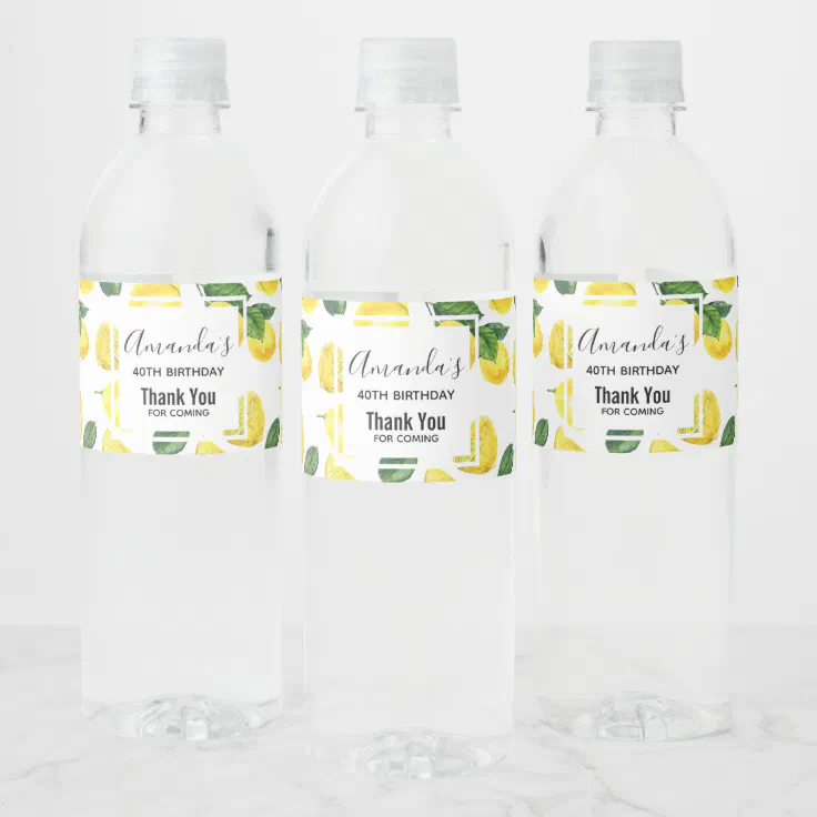 Yellow Lemons Watercolor Fruit Pattern Birthday Water Bottle Label | Zazzle
