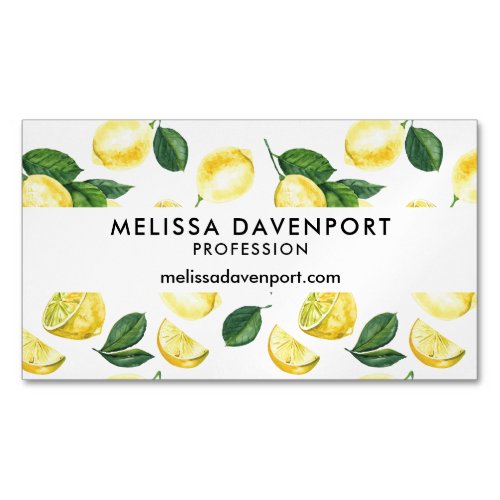 Yellow Lemons Watercolor Fruit Pattern Business Card Magnet