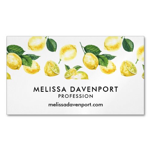 Yellow Lemons Watercolor Fruit Pattern Business Card Magnet