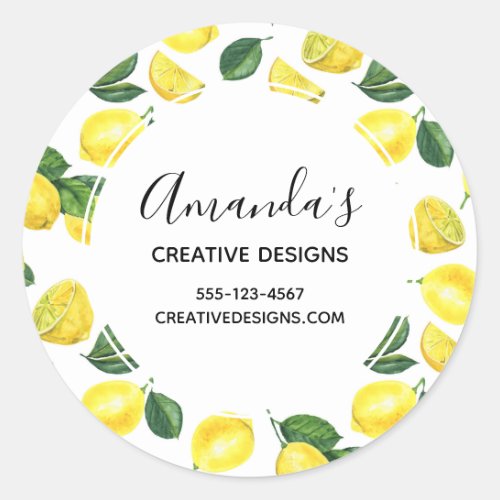 Yellow Lemons Watercolor Fruit Pattern Business Classic Round Sticker
