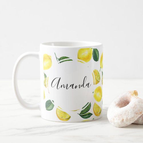 Yellow Lemons Watercolor Fruit Pattern Coffee Mug