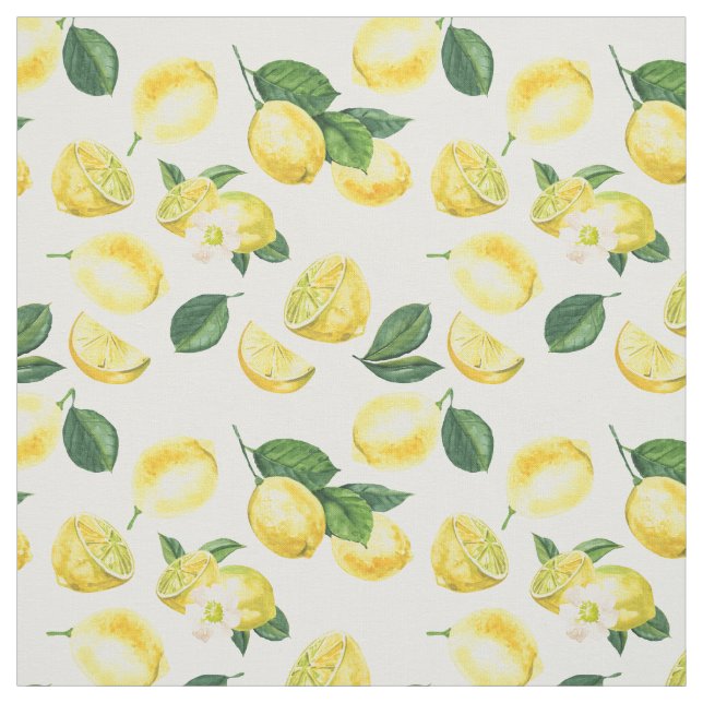 Yellow Lemons Watercolor Fruit Pattern Fabric (Swatch)