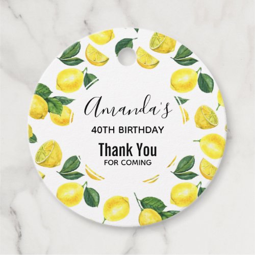 Yellow Lemons Watercolor Fruit Pattern Favor Tags