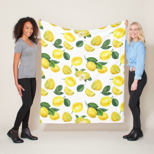 Yellow Lemons Watercolor Fruit Pattern Fleece Blanket