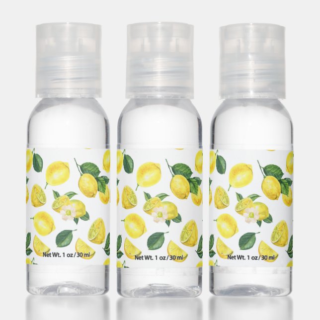 Yellow Lemons Watercolor Fruit Pattern Hand Sanitizer (Set)