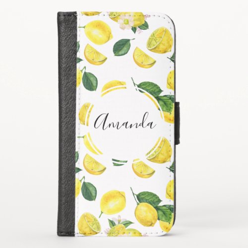 Yellow Lemons Watercolor Fruit Pattern iPhone X Wallet Case