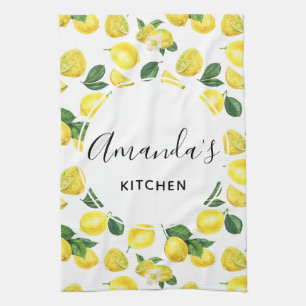 Yellow Lemons Watercolor Fruit Pattern Kitchen Towel