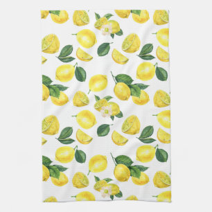 Yellow Lemons Watercolor Fruit Pattern Kitchen Towel