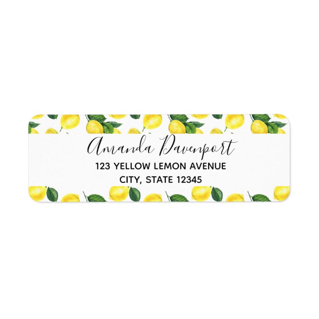 Yellow Lemons Watercolor Fruit Pattern Label (Front)