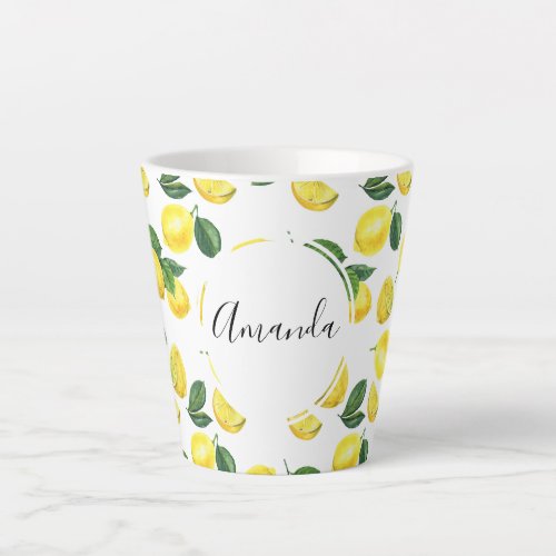 Yellow Lemons Watercolor Fruit Pattern Latte Mug