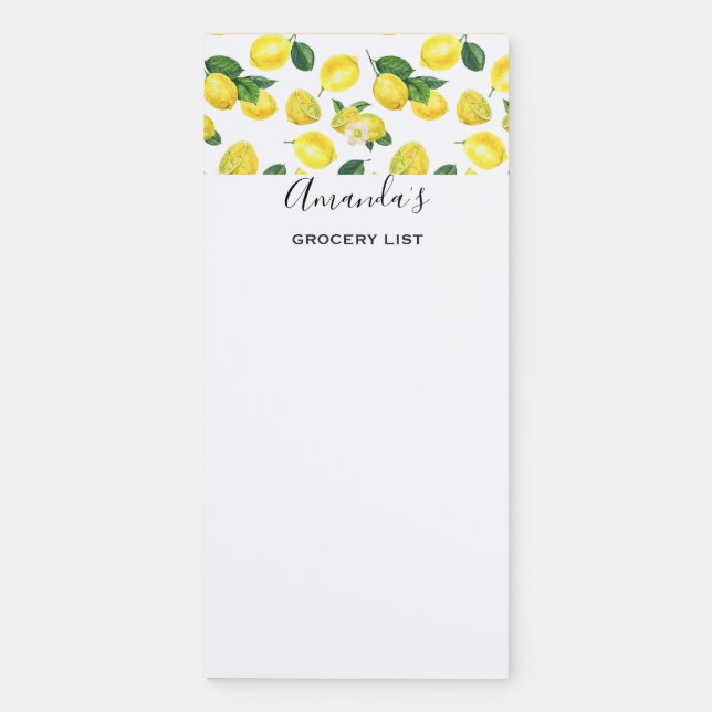 Yellow Lemons Watercolor Fruit Pattern Magnetic Notepad (Front)