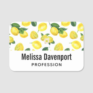 Yellow Lemons Watercolor Fruit Pattern Name Tag
