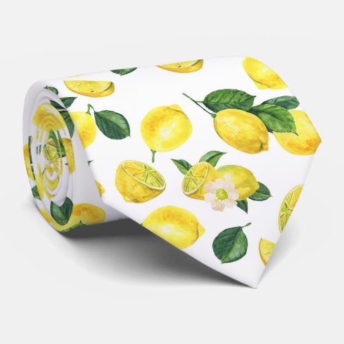 Yellow Lemons Watercolor Fruit Pattern Neck Tie