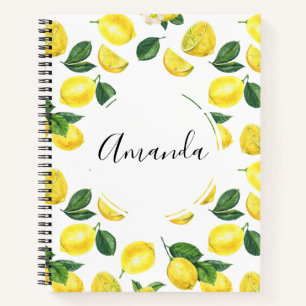Yellow Lemons Watercolor Fruit Pattern Notebook