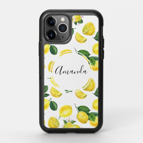 Yellow Lemons Watercolor Fruit Pattern OtterBox Symmetry iPhone 11 Pro Case