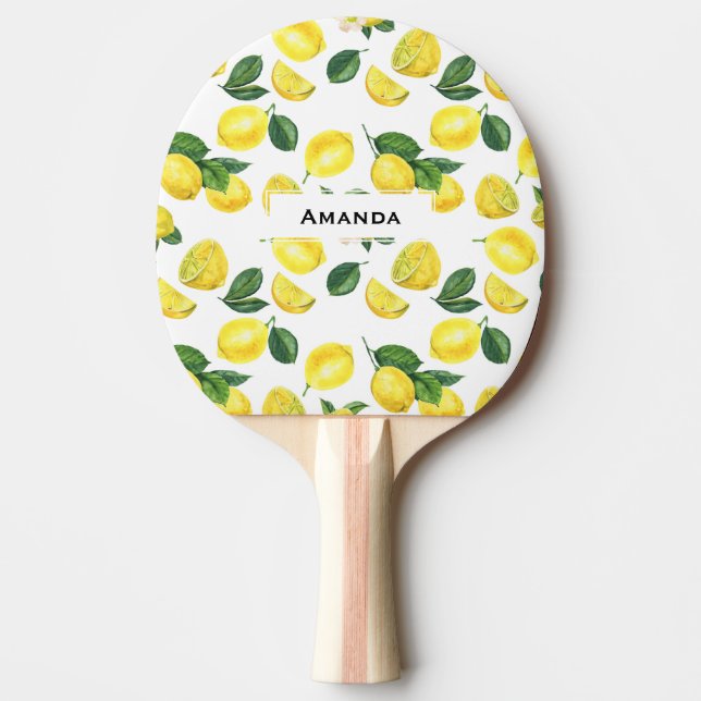 Yellow Lemons Watercolor Fruit Pattern Ping Pong Paddle (Front)