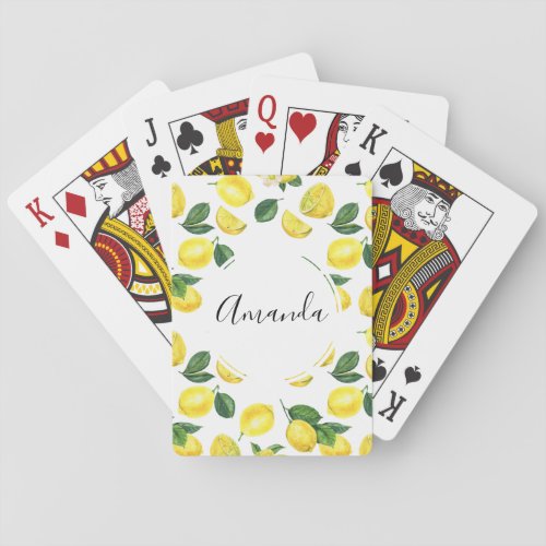 Yellow Lemons Watercolor Fruit Pattern Poker Cards