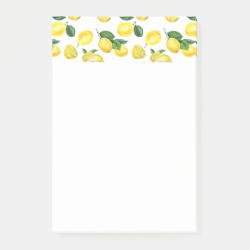 Yellow Lemons Watercolor Fruit Pattern Post_it Notes