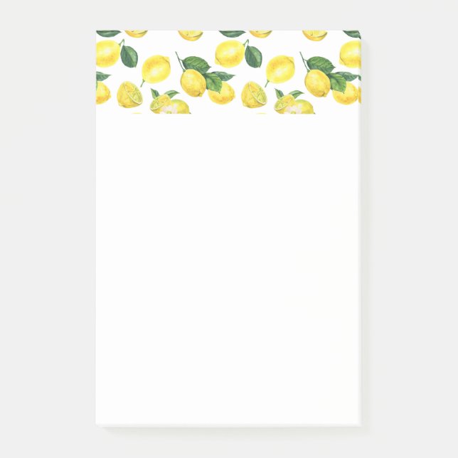 Yellow Lemons Watercolor Fruit Pattern Post-it Notes (Front)