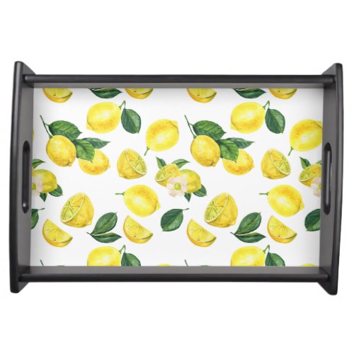 Yellow Lemons Watercolor Fruit Pattern Serving Tray