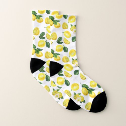 Yellow Lemons Watercolor Fruit Pattern Socks