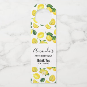 Yellow Lemons Watercolor Fruit Pattern Thank You Bottle Hanger Tag