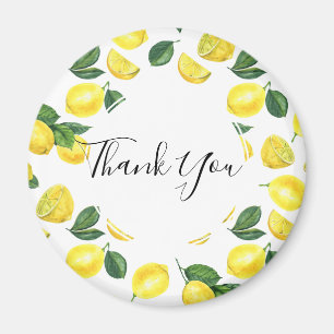 Yellow Lemons Watercolor Fruit Pattern Thank You Magnet