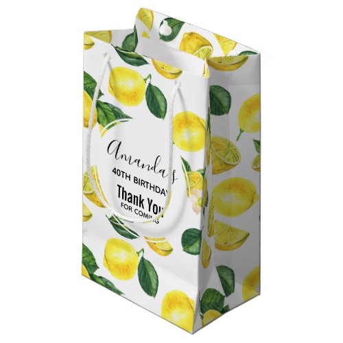 Yellow Lemons Watercolor Fruit Pattern Thank You Small Gift Bag