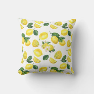 Yellow Lemons Watercolor Fruit Pattern Throw Pillow