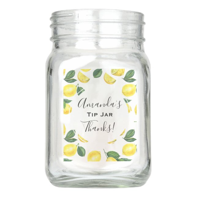 Yellow Lemons Watercolor Fruit Pattern Tip Jar (Front)