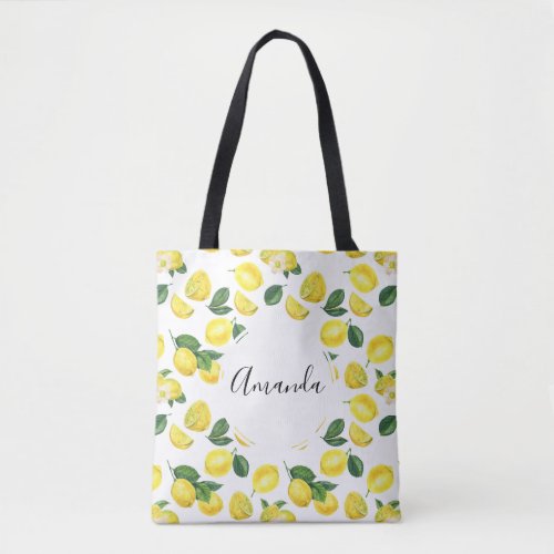 Yellow Lemons Watercolor Fruit Pattern Tote Bag