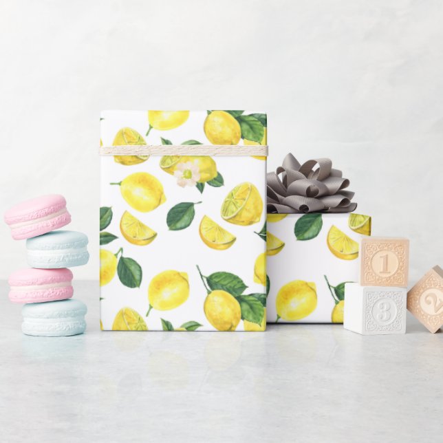 Yellow Lemons Watercolor Fruit Pattern Wrapping Paper (Baby Shower)