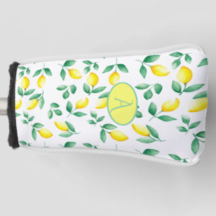 Yellow Lemons Watercolor Monogram Golf Head Cover