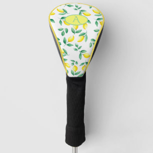 Yellow Lemons Watercolor Monogram Golf Head Cover
