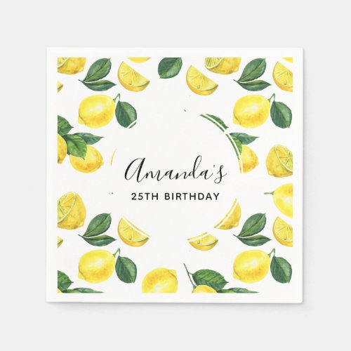 Yellow Lemons Watercolor Pattern Birthday Napkins