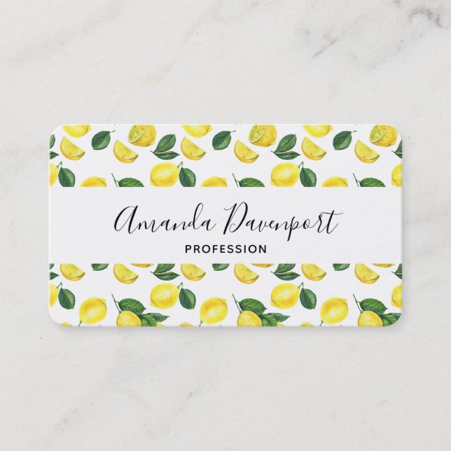 Yellow Lemons Watercolor Pattern Business Card (Front)