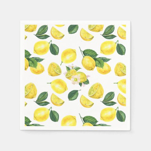 Yellow Lemons Watercolor Pattern Napkins