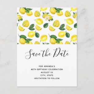 Yellow Lemons Watercolor Pattern Save the Date Invitation Postcard