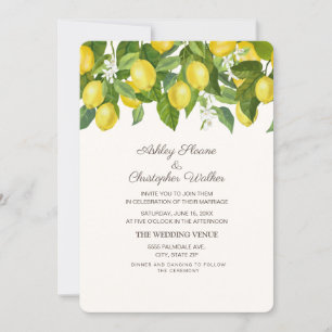 Yellow Lemons White Wedding Invitation