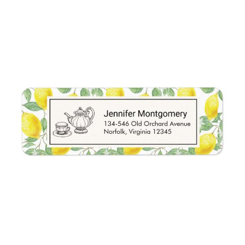 Yellow Lemons with Green Leaves Pattern Label