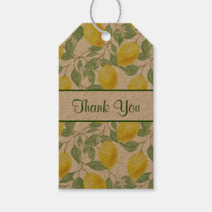 Yellow Lemons with Green Leaves Pattern Thank You Gift Tags